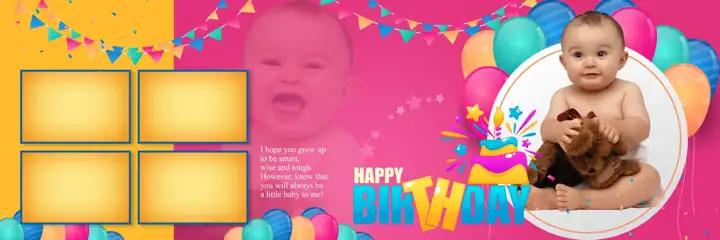 12x36 Birthday & Baby Album PSD in Dreamy Geometric Lines Style