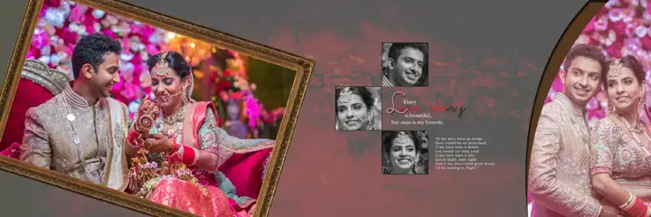 12x36 Indian Wedding Album PSD in Rich Maroon Damask Texture Style