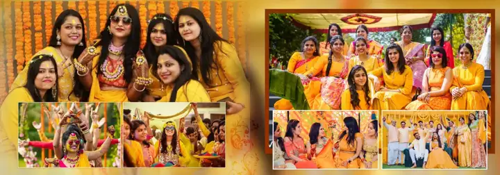 14x40 Haldi Wedding Album PSD in Floral Peacock Art Style