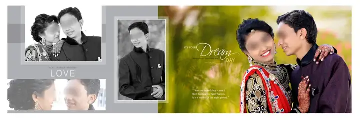 Artistic & Cinematic Wedding Album 12x36 PSD with Damask Texture