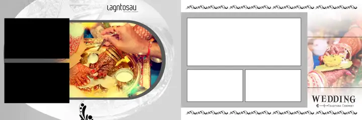 Artistic & Golden Wedding Album 12x36 PSD with Geometric Lines