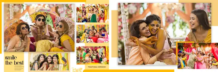 Bright & Artistic Wedding Album 12x36 PSD with Watercolour Splash