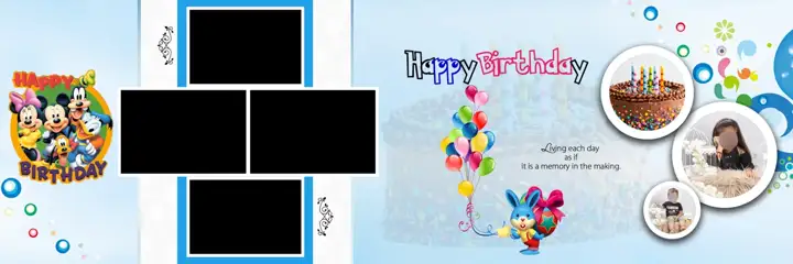 Cinematic Birthday & Baby Album 12x36 PSD with Pastel Clouds