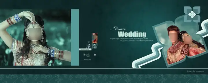 Cinematic Engagement Wedding Album 12x36 PSD with Geometric Lines