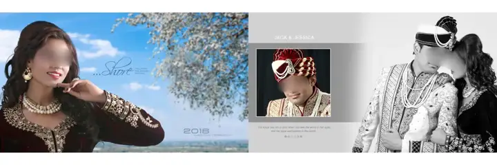 Cinematic & Floral Wedding Album 12x36 PSD with Gold Frame