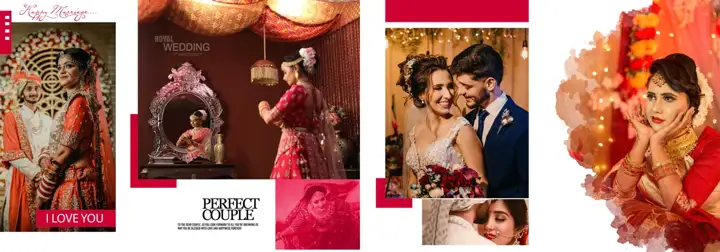 Dreamy & Rich Maroon Wedding Album 12x36 PSD with Watercolour Splash