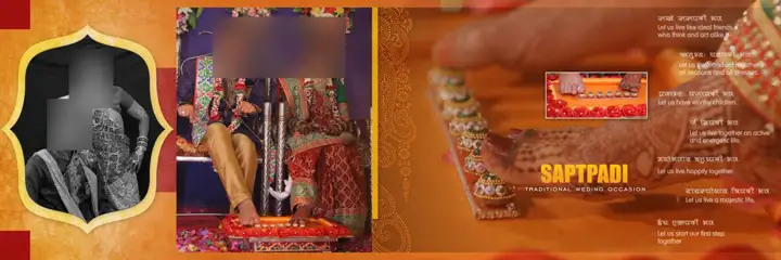Engagement Wedding Album 12x36 PSD – Golden Kolam Pattern Design