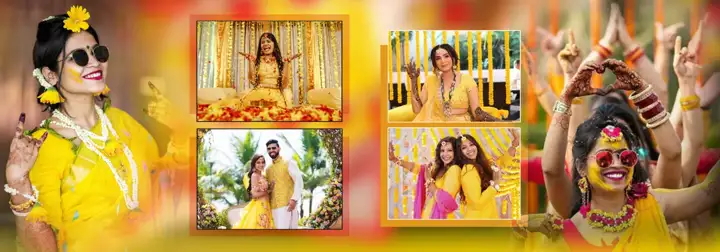 Free Traditional Haldi Wedding Album 14x40 PSD – Glitter Accents