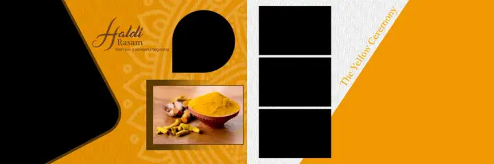Golden Watercolour Splash Haldi Wedding Album 12x36 PSD