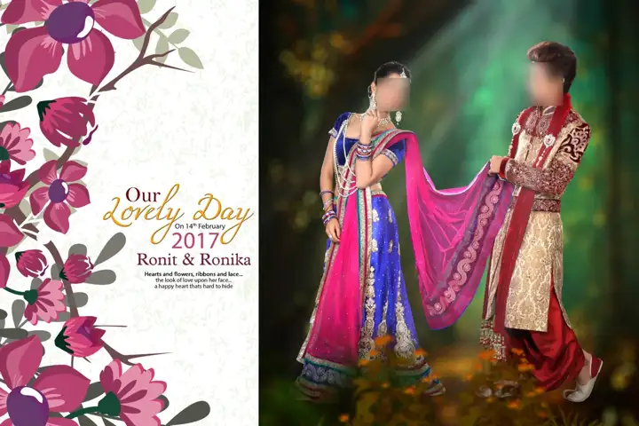 Indian Wedding Album Cover PSD in Minimal Paisley Pattern Style
