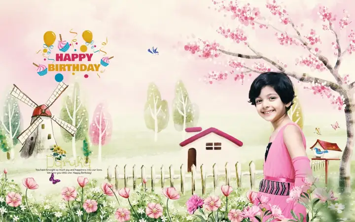 Luxury Birthday & Baby Album PSD – Floral Border