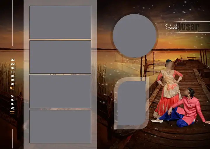 Minimal Wedding Photo Album 17x24 PSD with Gold Frame