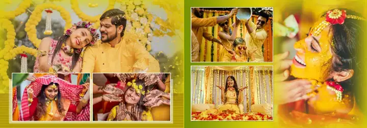 Modern Haldi Wedding Album 14x40 PSD with Royal Arch
