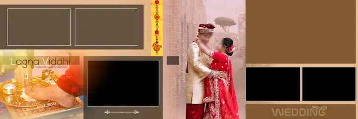 Premium & Traditional Wedding Album 12x36 PSD with Gold Frame