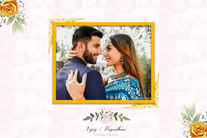 Premium Wedding Album Cover PSD with Floral Border