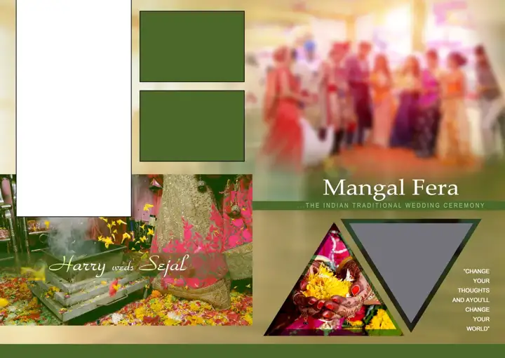 Soft Pastel Gold Frame Wedding Photo Album 17x24 PSD