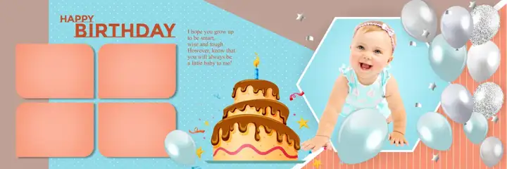 Stylish Birthday & Baby Album 12x36 PSD – Gold Frame