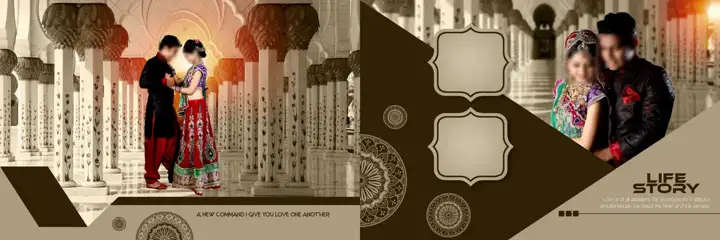 Traditional & Golden Wedding Album 12x36 PSD with Temple Motif