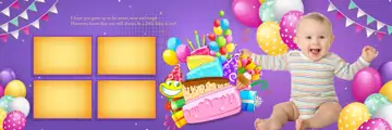 Floral Birthday & Baby Album 12x36 PSD – Gold Frame