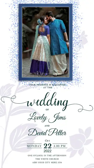 Floral Wedding Invitation PSD with Pastel Clouds