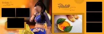 Fresh Gold Frame Haldi Wedding Album 12x36 PSD