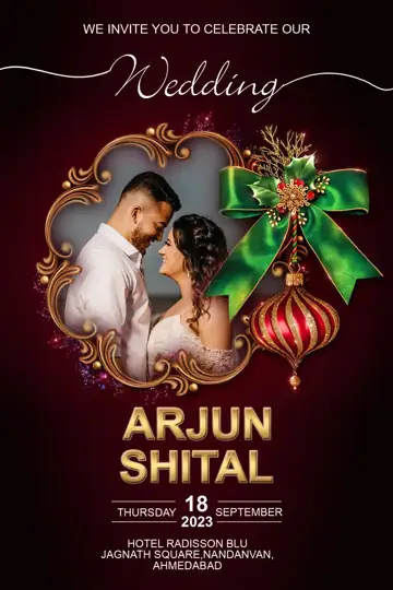 Golden Wedding Invitation PSD with Floral Border