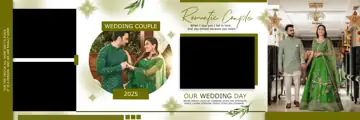 Modern & Golden Wedding Album 12x36 PSD with Geometric Lines