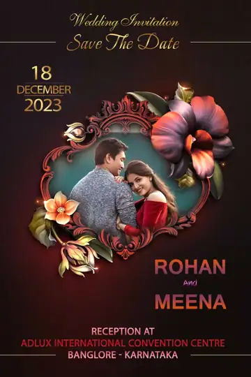 Rich Maroon Rose Petals Wedding Invitation PSD