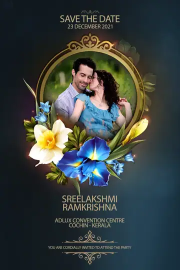 Traditional Wedding Invitation PSD with Floral Border