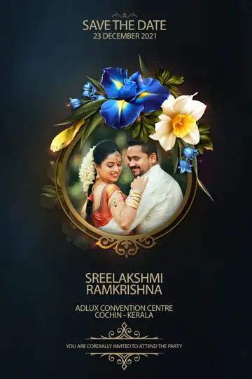 Wedding Invitation PSD in Artistic Gold Frame Style